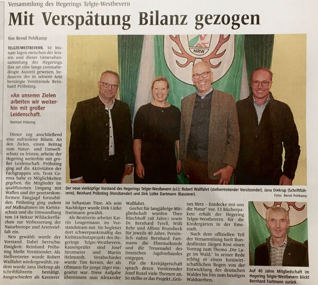 Zusammenfassung zur Hegeringsversammlung 2021